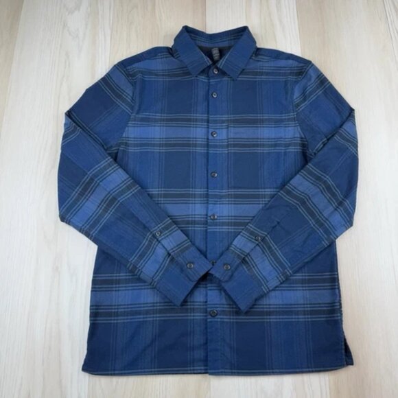 Lululemon Masons Peak Flannel Shirt Mens S Small Blue Long Sleeve Button Up - Picture 1 of 11